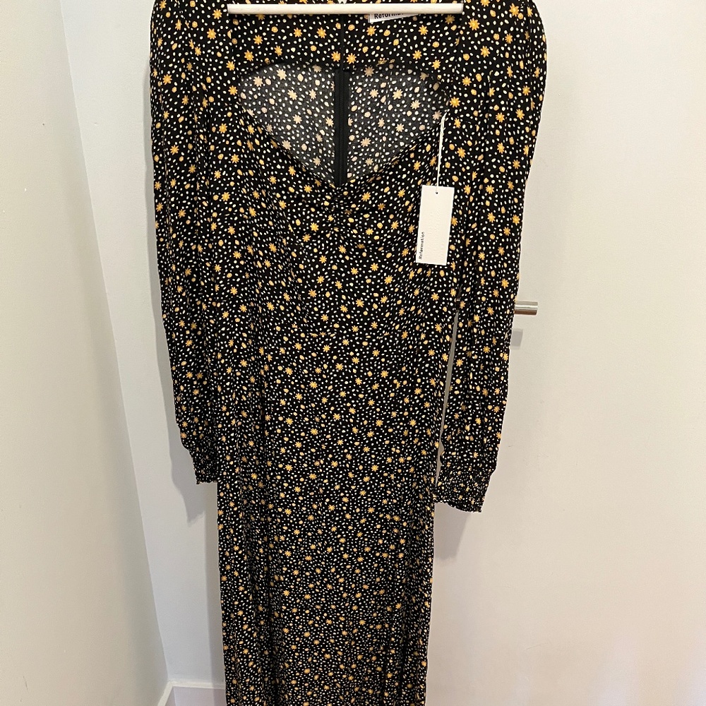Reformation Black and Yellow Midi Dress